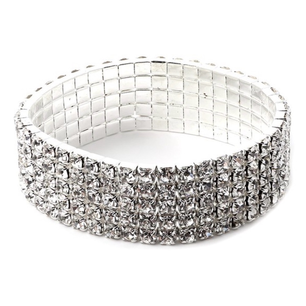Silver Crystal 5 Line Stretch Bracelet | Sparkly Statement Jewelry